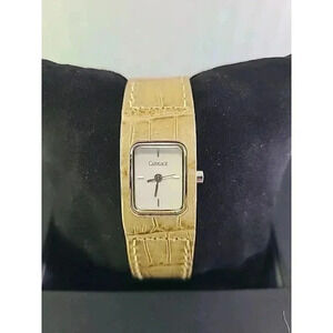 Vintage Womens Carriage By Timex Snake Print Light Brown Leather Watch Cuff